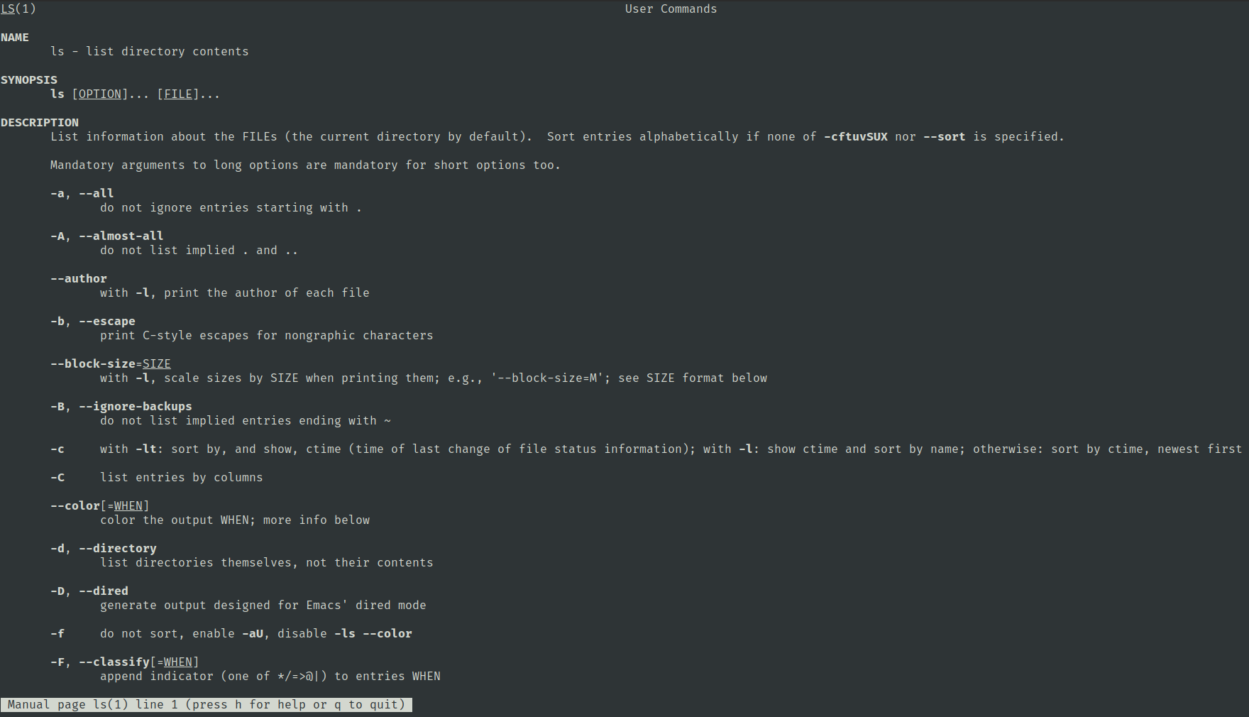 Comando man rodando no terminal linux