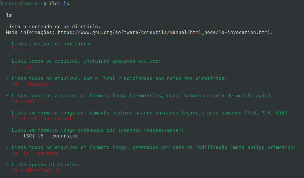 Comando TLDR rodando no terminal linux